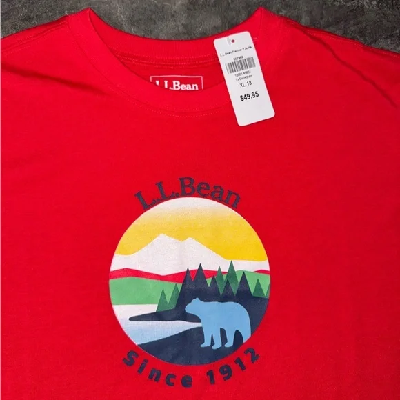 L.L. Bean Red Long Sleeve Shirt Kids Size XL 18 NWT - Picture 2 of 3